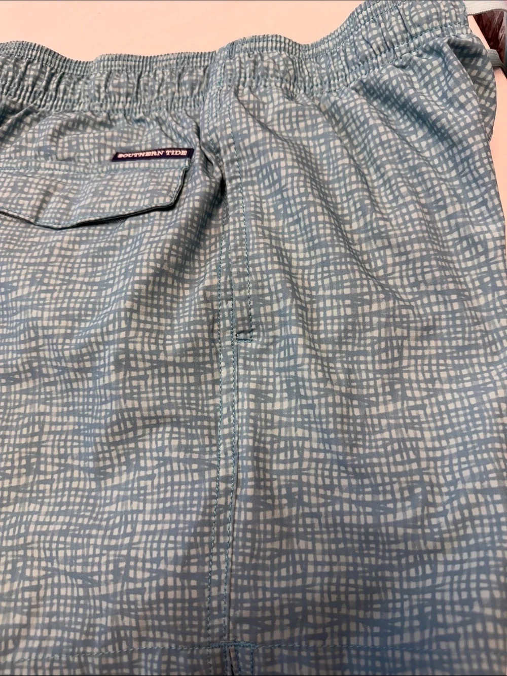 Southern Tide Teal Crisscross Pattern Swim‎ Shorts